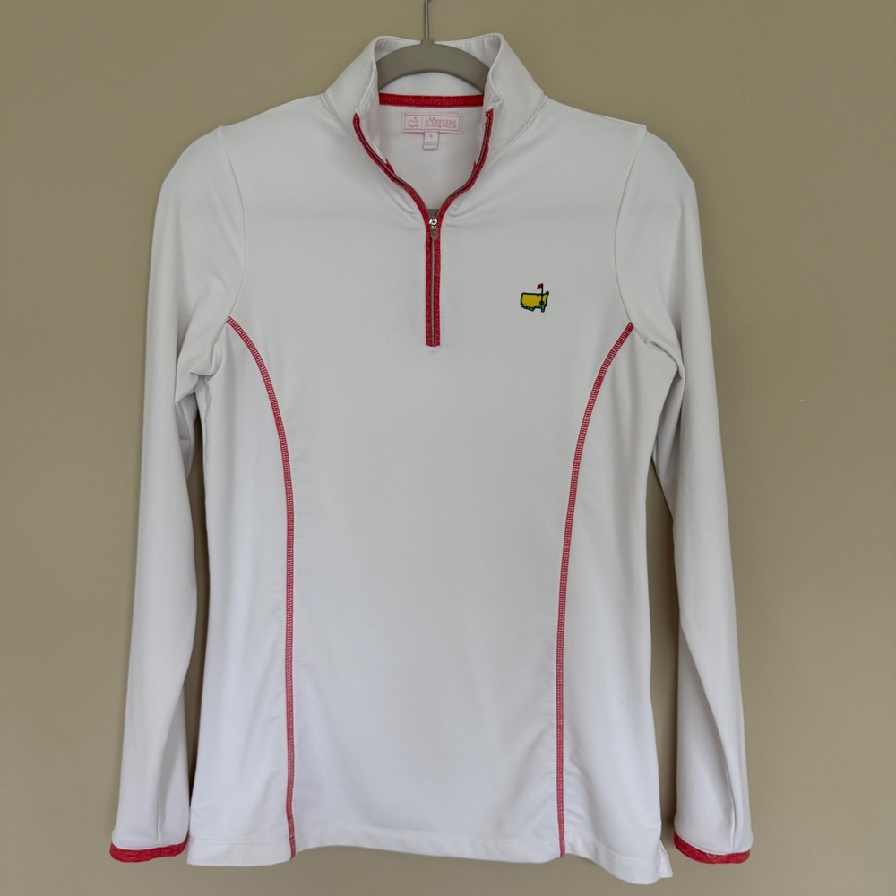 Masters Peter Millar 1/4 Zip Pullover Women's S White w/ Red Trim Golf